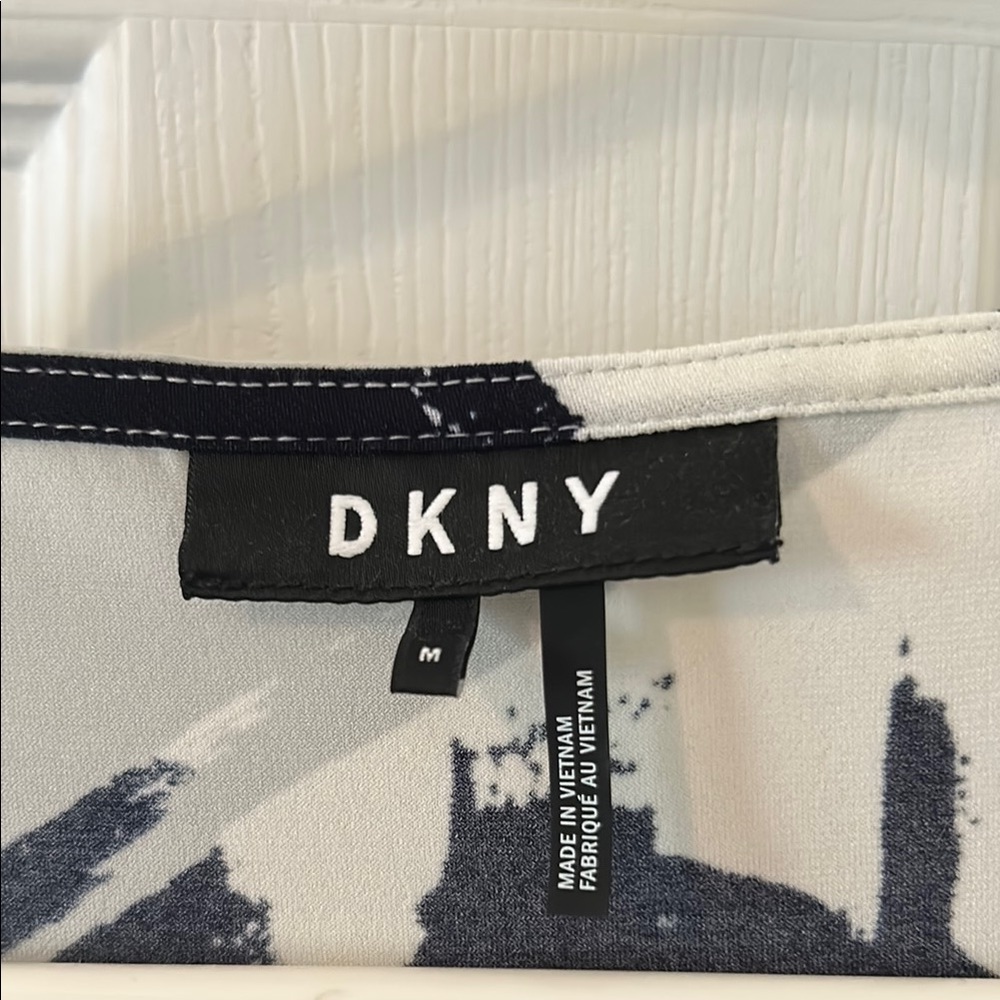 DKNY Black and White Asymmetrical Tie Front Blouse - Picture 3 of 4